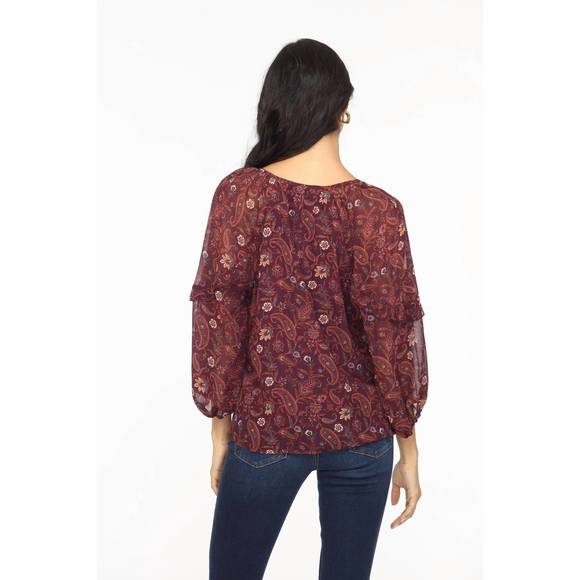 NEW VERONICA M gredana ruffle chiffon blouse in burgundy - Picture 3 of 5